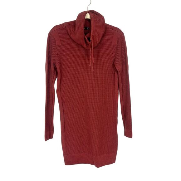 Prana Masina Sweater Dress Women's Large Rust Waffle Knit Thermal Cowl Neck L - Picture 2 of 12